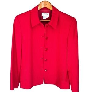 Talbots Red Wool Blazer Size 14 Petite Short Boxy Collared 5 Button Blazer